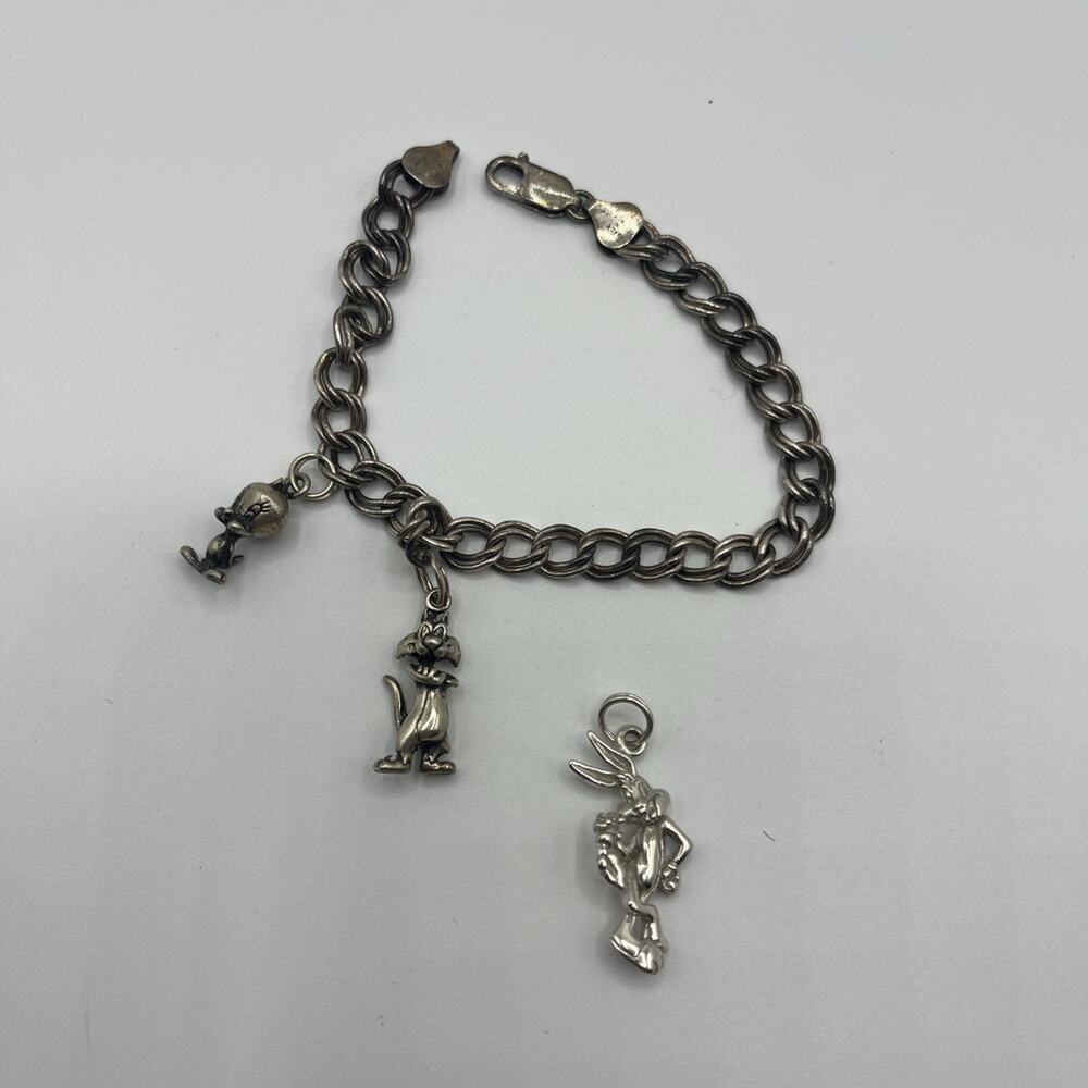 VTG STERLING SILVER WARNER BROTHERS LOONEY TUNES CHARM BRACELET Milor Italy